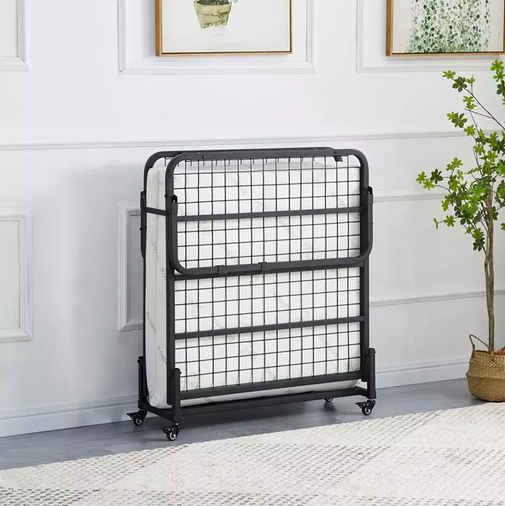 PORTABLE FOLDING BED WITH MATTRESS NETTI HM691.01 METAL IN MATTE BLACK 190x76x30Hcm.