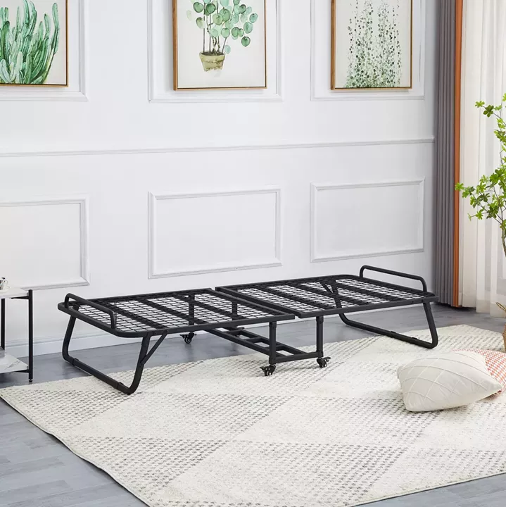 PORTABLE FOLDING BED WITH MATTRESS NETTI HM691.01 METAL IN MATTE BLACK 190x76x30Hcm.