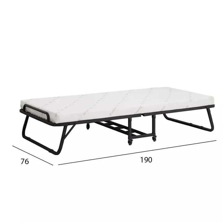 PORTABLE FOLDING BED WITH MATTRESS NETTI HM691.01 METAL IN MATTE BLACK 190x76x30Hcm.