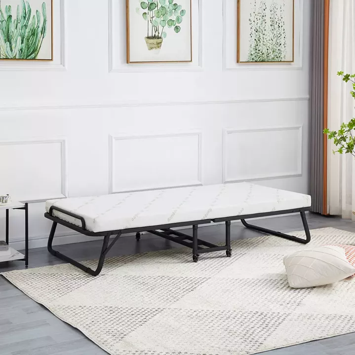 PORTABLE FOLDING BED WITH MATTRESS NETTI HM691.01 METAL IN MATTE BLACK 190x76x30Hcm.