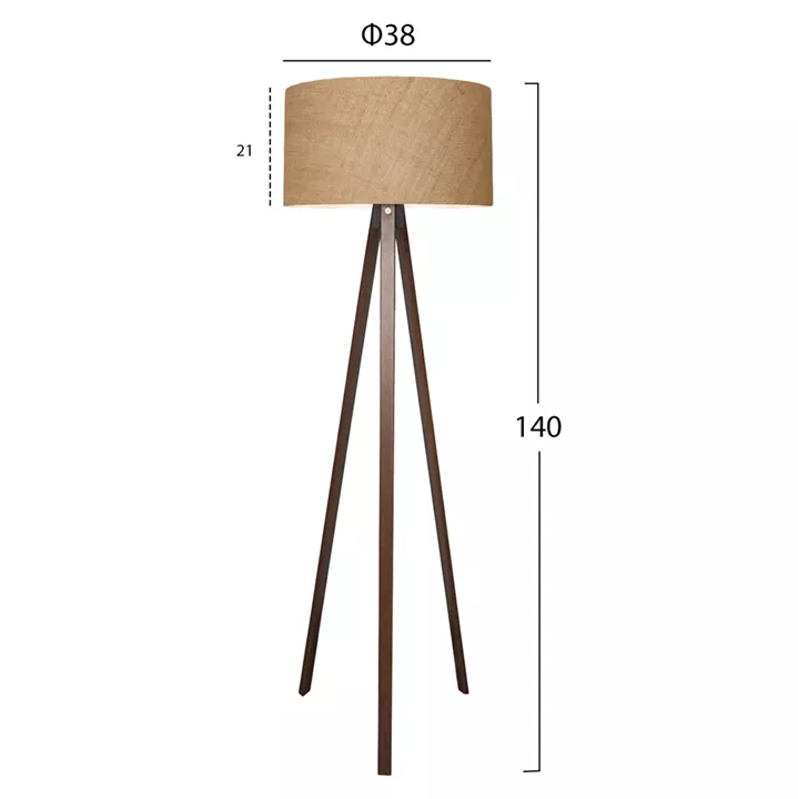 FLOOR STANDING LAMP HM7578.01 WALNUT COLOR TRIPOD, SANDY BEIGE CAP