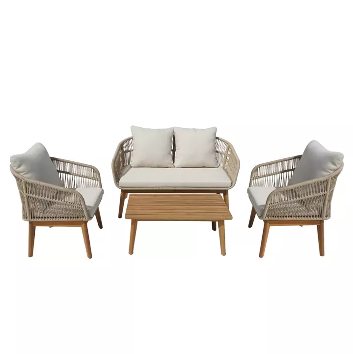 OUTDOOR LOUNGE SET 4PCS FRANKY HM6231 ACACIA WOOD-METAL FRAME-ROPE