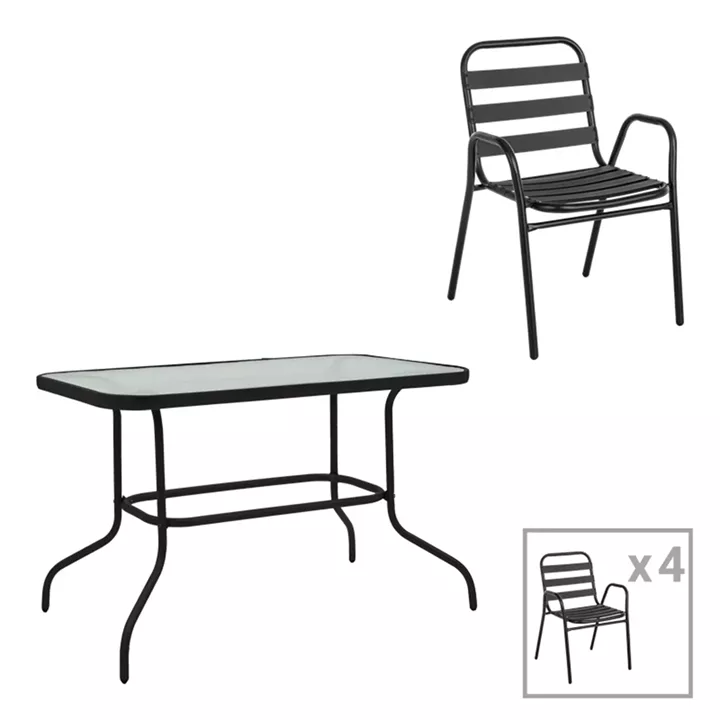 Τραπεζαρία Valor-Sussie pakoworld σετ 5τεμ μέταλλο μαύρο-γυαλί 110x60x70εκ