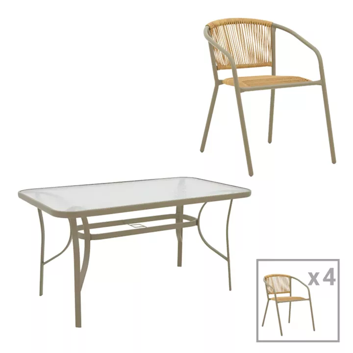 Lindaria-Ensure pakoworld dining set 5pcs metal-glass in champagne color 140x80x70cm