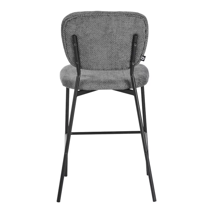 Cathair pakoworld bar stool bouclé fabric in dark grey color with black metallic legs 48x54x100cm