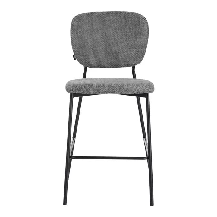 Cathair pakoworld bar stool bouclé fabric in dark grey color with black metallic legs 48x54x100cm