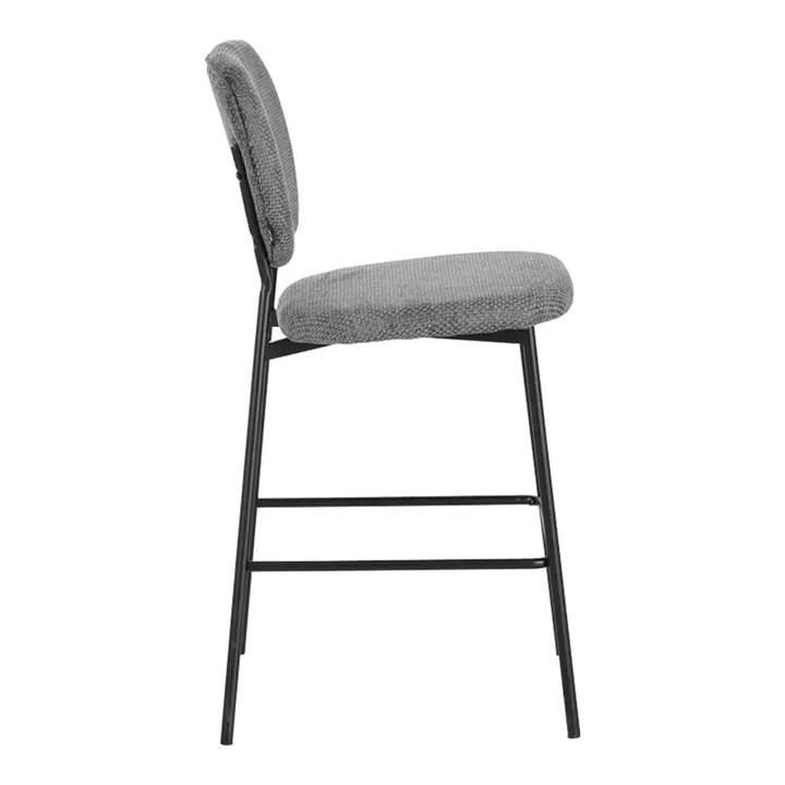 Cathair pakoworld bar stool bouclé fabric in dark grey color with black metallic legs 48x54x100cm