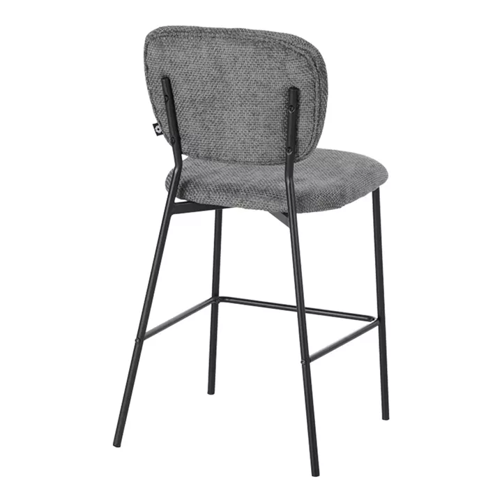 Cathair pakoworld bar stool bouclé fabric in dark grey color with black metallic legs 48x54x100cm