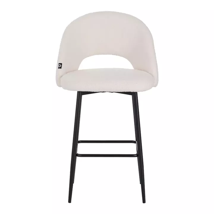 Masebo pakoworld bar stool bouclé in white color with black metallic legs 48x52x97cm