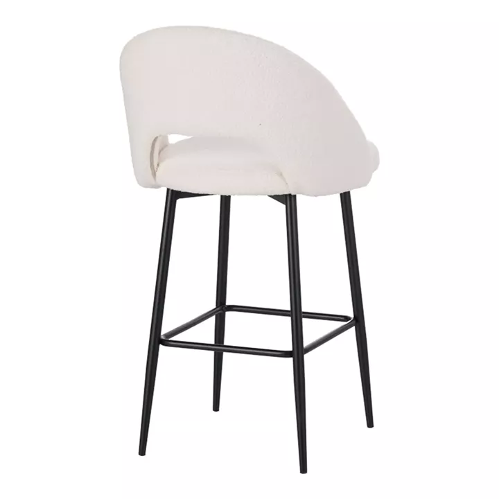 Masebo pakoworld bar stool bouclé in white color with black metallic legs 48x52x97cm