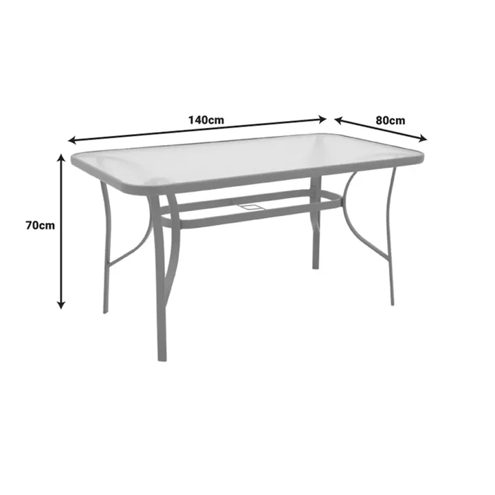 Dining table Obbi-Ensure pakoworld 5pcs metal-glass in black color 140x80x70cm