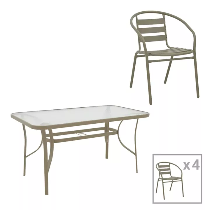 Dining table Tade-Ensure pakoworld 5pcs metal-glass in champagne color 140x80x70cm