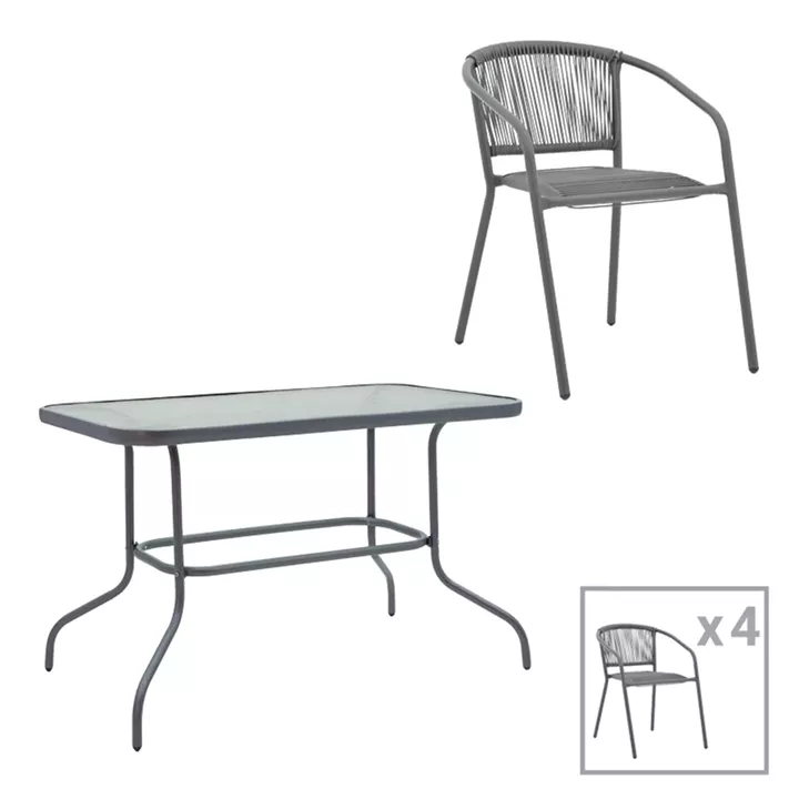 Dining table Valor-Lindaria pakoworld set of 5 pieces anthracite metal-glass-pe rattan 110x60x70cm