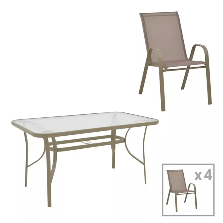 Dining table Ensure-Calan pakoworld metal-glass in champagne color 140x80x70cm