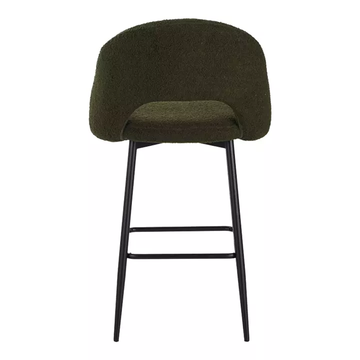 Masebo pakoworld bar stool bouclé in dark green color with black metallic legs 48x52x97cm