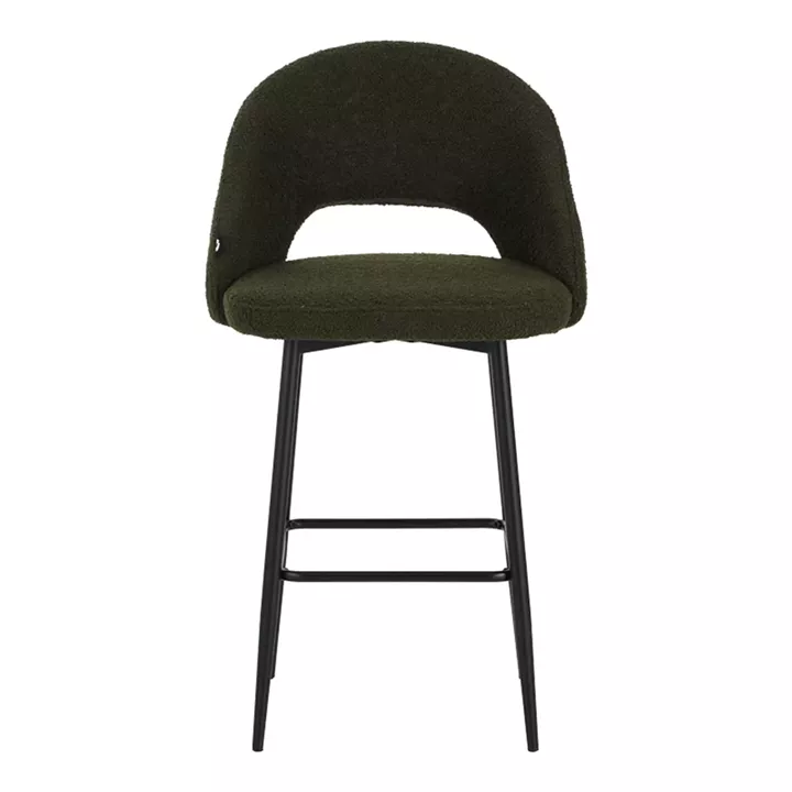 Masebo pakoworld bar stool bouclé in dark green color with black metallic legs 48x52x97cm