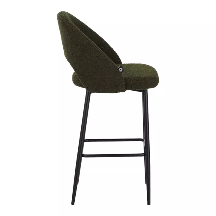 Masebo pakoworld bar stool bouclé in dark green color with black metallic legs 48x52x97cm