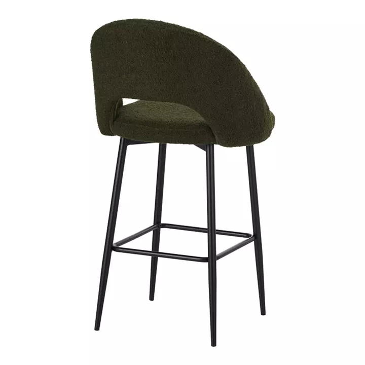 Masebo pakoworld bar stool bouclé in dark green color with black metallic legs 48x52x97cm