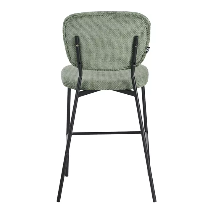 Cathair pakoworld bar stool bouclé fabric in green color with black metallic legs 48x54x100cm