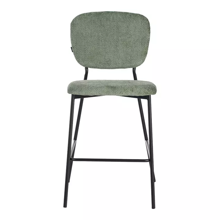 Cathair pakoworld bar stool bouclé fabric in green color with black metallic legs 48x54x100cm
