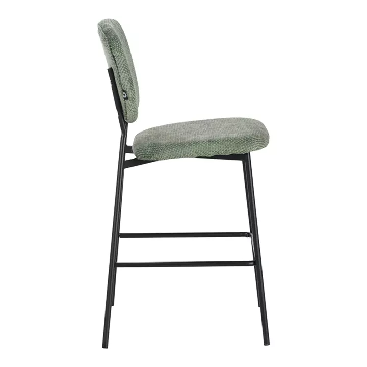 Cathair pakoworld bar stool bouclé fabric in green color with black metallic legs 48x54x100cm