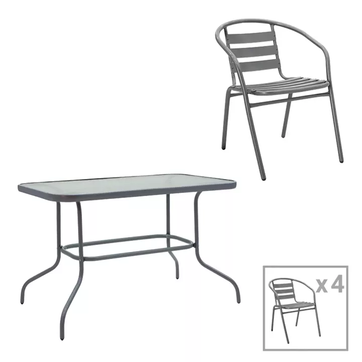 Τραπεζαρία Valor-Tade pakoworld σετ 5τεμ μέταλλο ανθρακί-γυαλί 110x60x70εκ