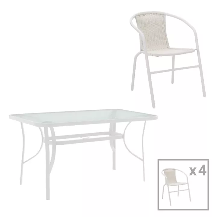 Dining table Obbi-Ensure pakoworld 5pcs metal-glass in white color 120x70x70cm
