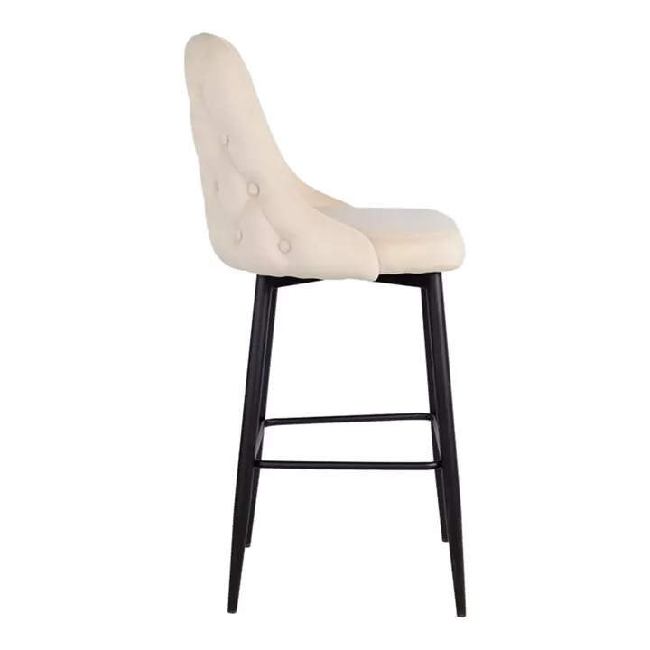 Zedna bar stool pakoworld beige velvet with black metal legs 52x57x111cm