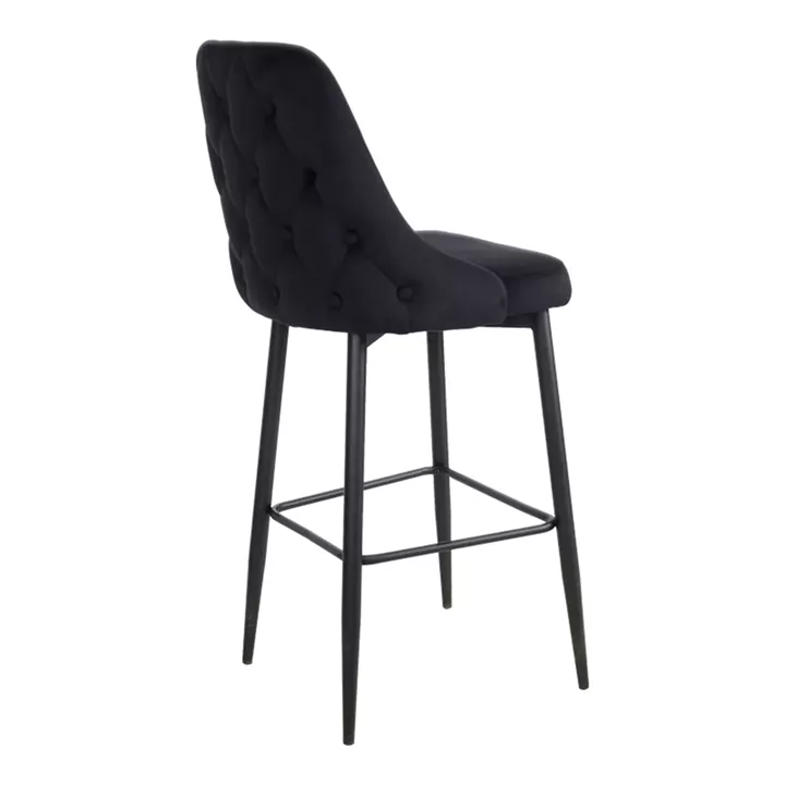 Zedna bar stool pakoworld black velvet with black metal legs 52x57x111cm