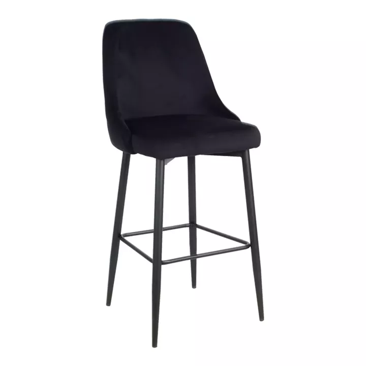 Zedna bar stool pakoworld black velvet with black metal legs 52x57x111cm