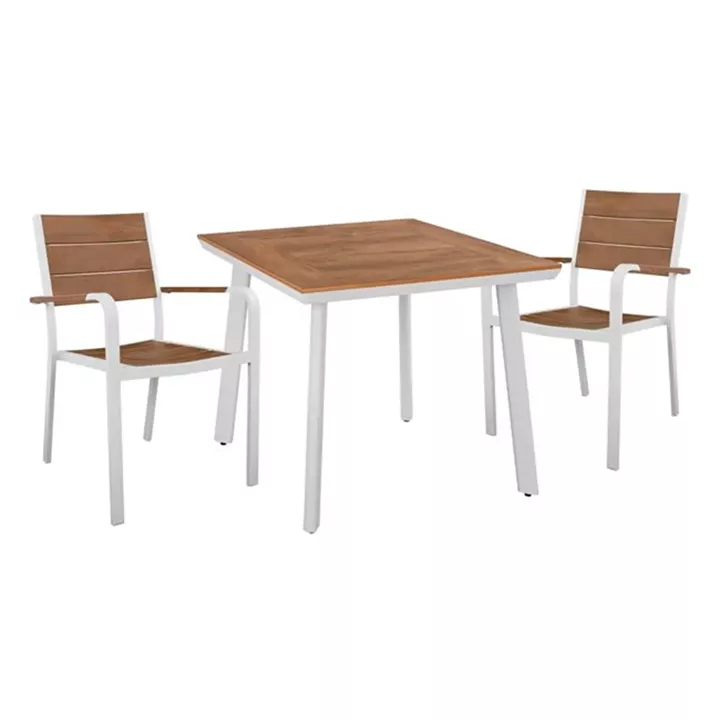 Set 3 Pieces with Table 80x80x73 & Armchairs Aluminum in White Color HM10537.01