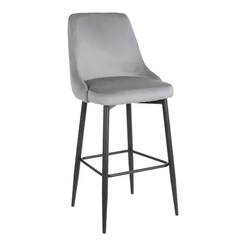 Zedna bar stool pakoworld grey velvet with black metal legs 52x57x111cm