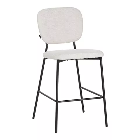 Cathair pakoworld bar stool bouclé fabric in beige color with black metallic legs 48x54x100cm