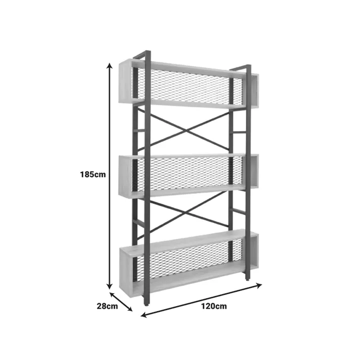 Fifer pakoworld bookcase in oak-black shade 120x28x185cm