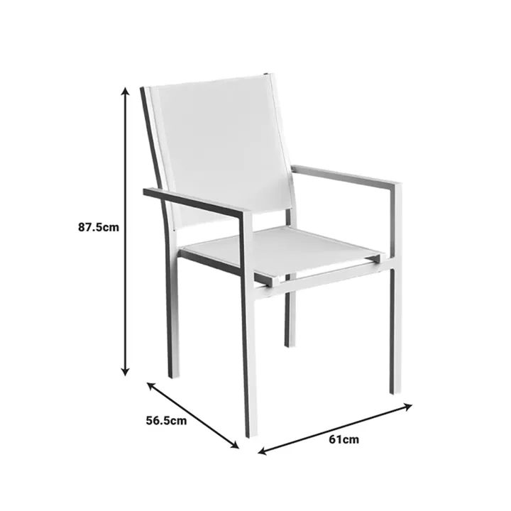 Zacreta pakoworld aluminum-textilene armchair in white color 61x56.5x87.5cm